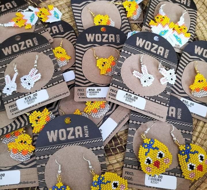 Easter themed ear rings at Woza Moya.
